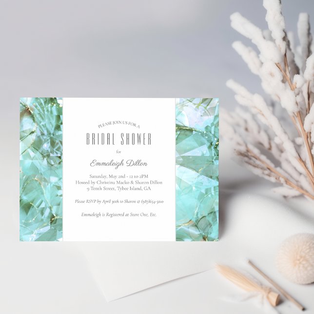 Elegant Sea Glass Crystal Gemstone Bridal Shower Invitation (Creator Uploaded)