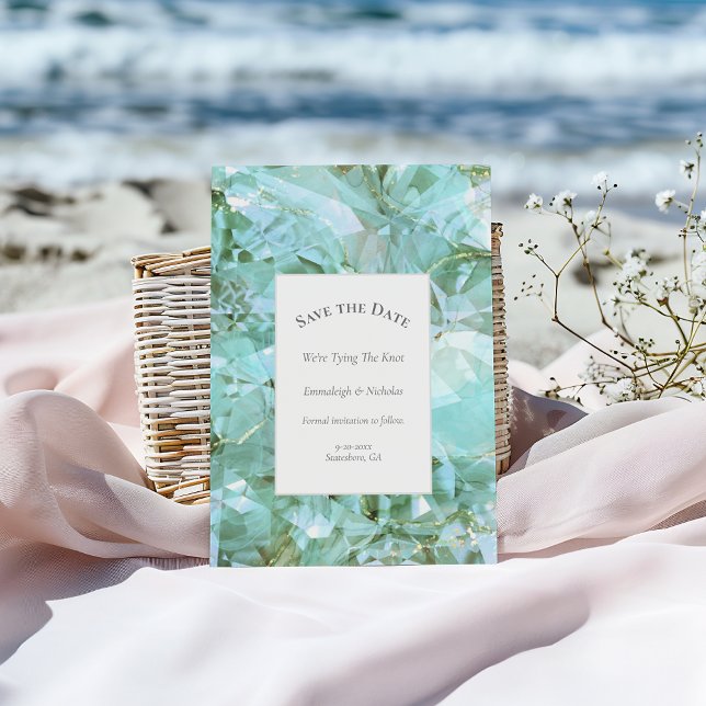 Elegant Sea Glass Crystal Save the Date Postcard (Creator Uploaded)