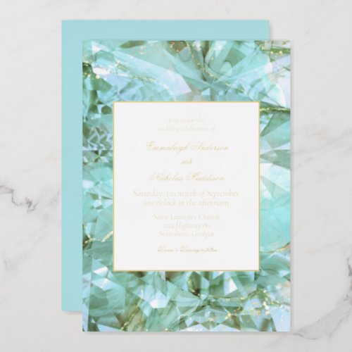 Elegant Sea Glass Gemstone Wedding Foil Invitation