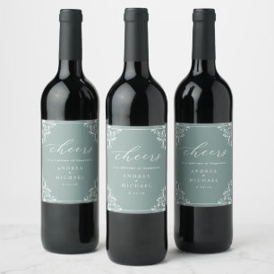 Elegant Sea Glass Green Wedding Wine Wine Label