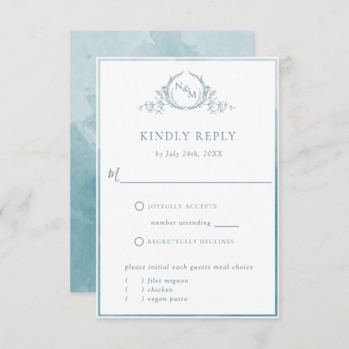 Elegant Sea Glass Monogram and Watercolor RSVP