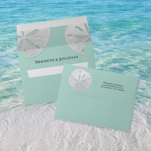 Elegant Sea Glass  Sand Dollars Beach Wedding Envelope