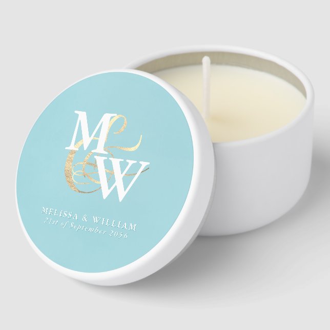 Elegant Sea Glass Teal Monogram Wedding Mini Candle Favors (Corner)