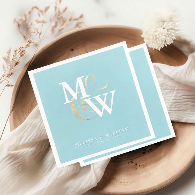 Elegant Sea Glass Teal Monogram Wedding Napkins (Creator Uploaded)