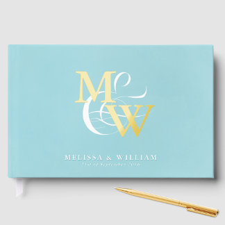 Elegant Sea Glass Teal Wedding Gold Foil Guest Book