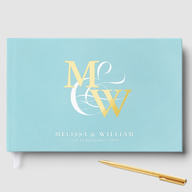 Elegant Sea Glass Teal Wedding Gold Foil Guest Book (Creator Uploaded)