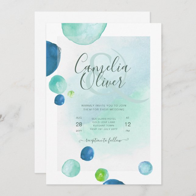 Elegant Sea Glass Watercolor Boho Wedding Invitation (Front/Back)