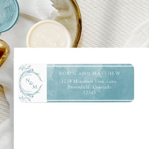 Elegant Sea Glass Watercolor Monogram Wedding Labe Label