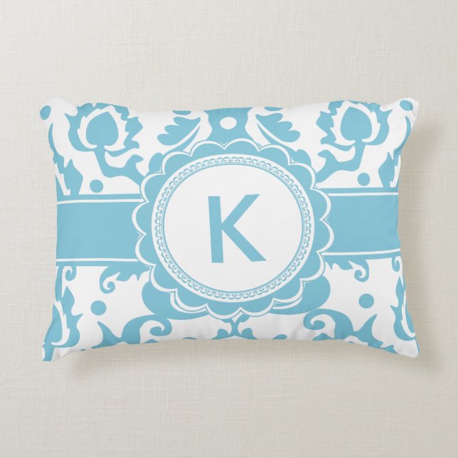 Elegant Sea Green Aqua Damask Decorative Pillow (Front)
