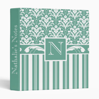 Elegant Sea Green Damask with Your Monogram 3 Ring Binder