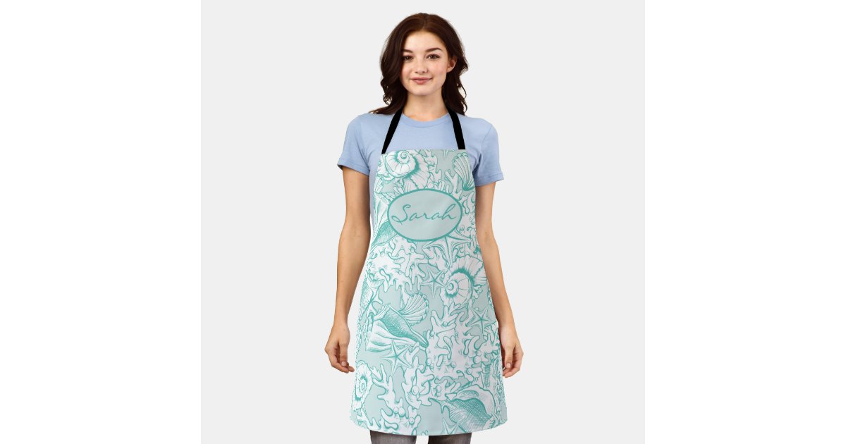 Shell Apron Elegant Sea Green Seashell Personalized Apron | Zazzle