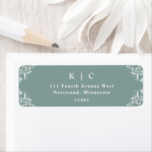 Elegant Sea Green Vintage Wedding Label