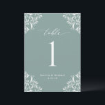 Elegant Sea Green Wedding Table Numbers Cards<br><div class="desc">Elegant Deep Sea Green Wedding Table Numbers: This sea green is a deeper blue green color. Use these vintage, classic table numbers at your wedding reception or event. This design features the word "Table" in an elegant calligraphy with an ornate vintage corners design for a luxe look. It's set in...</div>