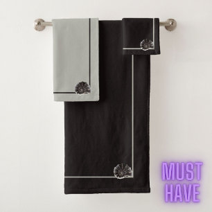 Elegant sea life snail seashell neutral monochrome bath towel set