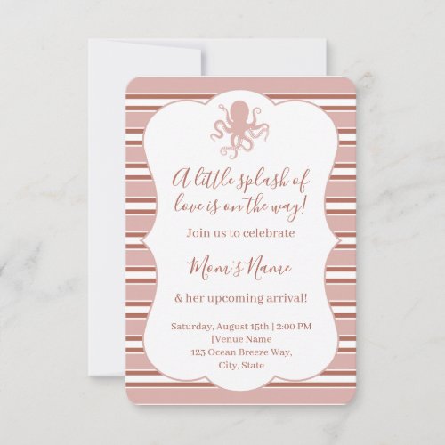 Elegant Sea Octopus Nautical Striped Baby Shower I Invitation