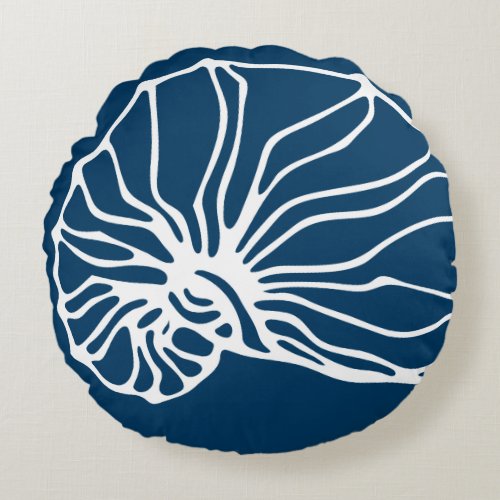 Elegant Sea Shell Pattern _ Teal Blue Ocean Theme Round Pillow