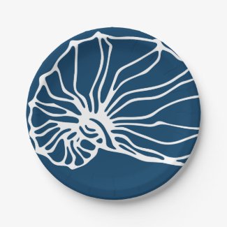 Elegant Sea Shell Pattern - Teal Blue Ocean Themed Paper Plates