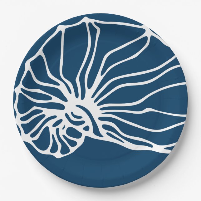 Elegant Sea Shell Pattern - Teal Blue Ocean Themed Paper Plates (Front)