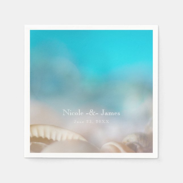 Elegant Sea Shells Blue Tropical Beach Wedding Napkins (Front)