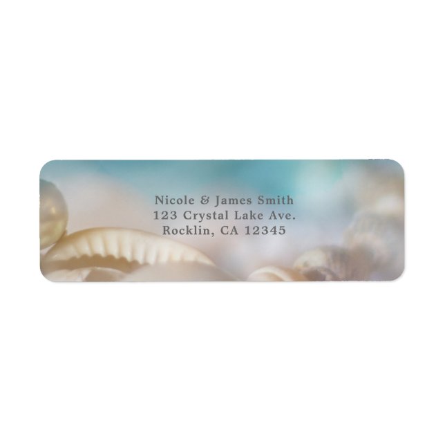 Elegant Sea Shells Blue Tropical Wedding Invite Label (Front)
