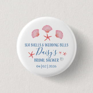 Elegant Sea shells & wedding bells Bridal shower Button