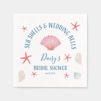 Elegant Sea shells & wedding bells Bridal shower Napkins