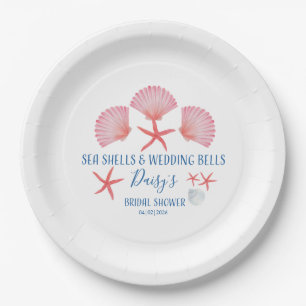Elegant Sea shells & wedding bells Bridal shower Paper Plates