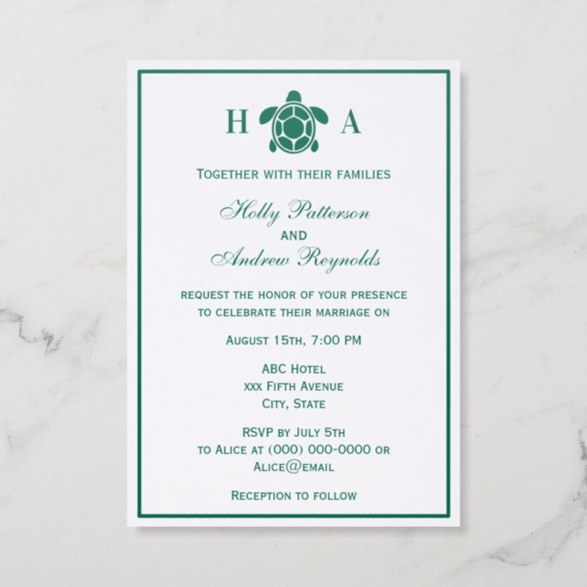 Elegant Sea Turtle #2 Theme Wedding Invitation (Front)