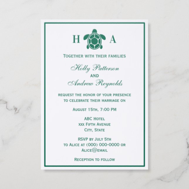 Elegant Sea Turtle #2 Theme Wedding Invitation (Front)