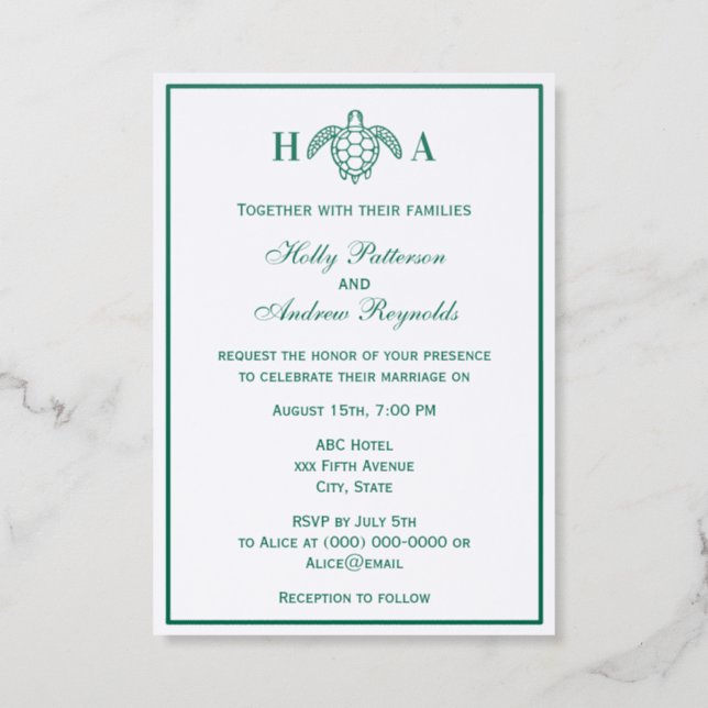 Elegant Sea Turtle #3 Theme Wedding Invitation (Front)