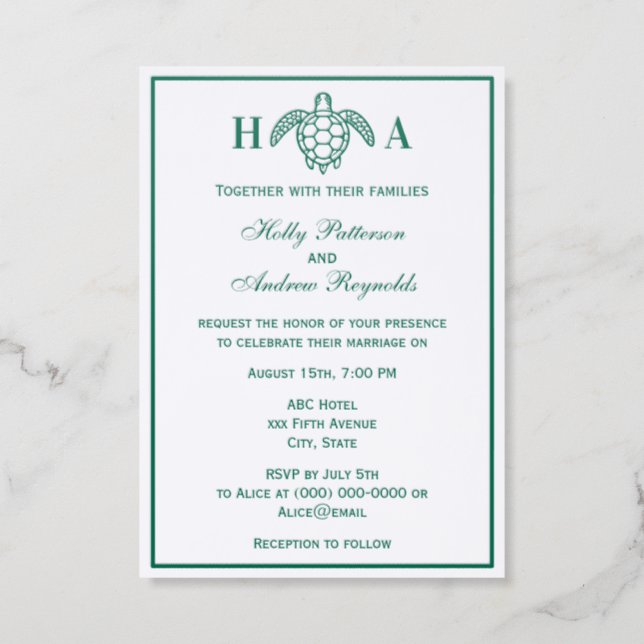 Elegant Sea Turtle #3 Theme Wedding Invitation (Front)