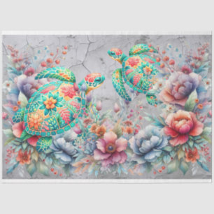 Elegant Sea Turtles & Watercolor Florals Decoupage Tissue Paper