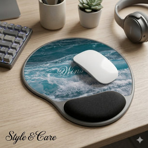 Elegant Sea Wave Pattern Gel Mouse Pad with Name