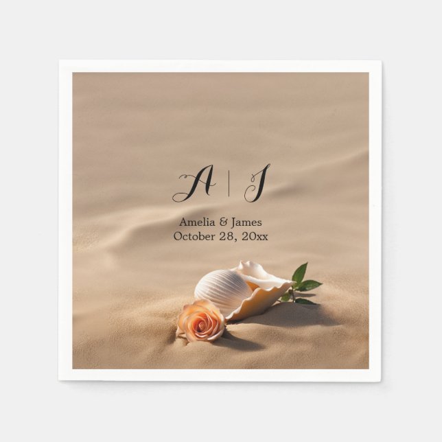 Elegant Sea Waves Sand Beach Wedding Napkins (Front)