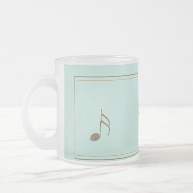 Elegant Seafoam Embossed Music Note Piano Singer Frosted Glass Coffee Mug (Left)