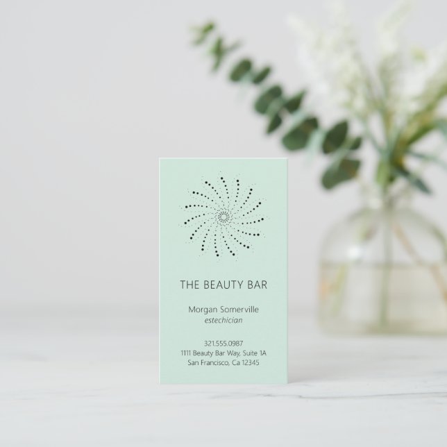 Elegant Seafoam Green Abstract Flower Modern Business Card (Standing Front)