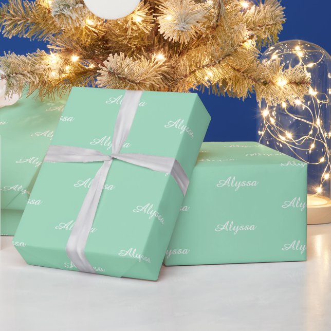 Elegant Seafoam green custom script name text chic Wrapping Paper (Holidays)