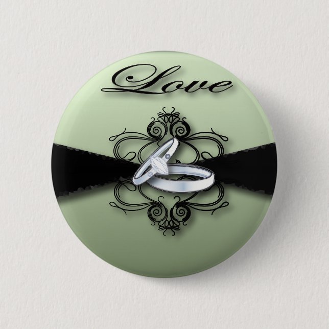 elegant seafoam green mint and black wedding button (Front)