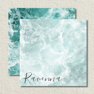 Elegant Seafoam Silver Custom Name Wedding Note Card