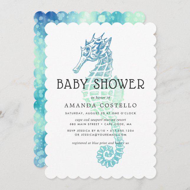 Elegant Seahorse Baby Shower Invitation (Front/Back)