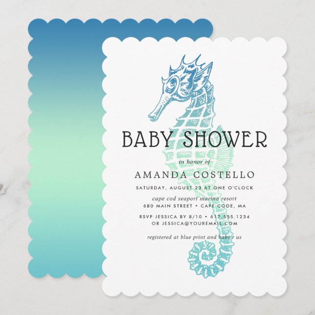 Elegant Seahorse Baby Shower Invitation (Front/Back)