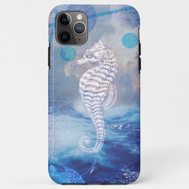 Elegant Seahorse Blue Ocean Waves Case-Mate iPhone Case (Back)