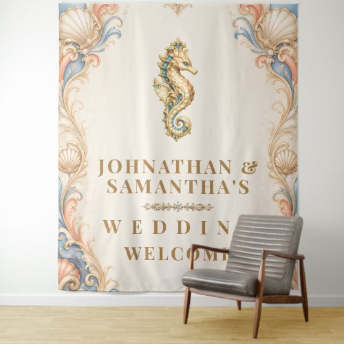 Elegant seahorse coastal beach photo backdrop