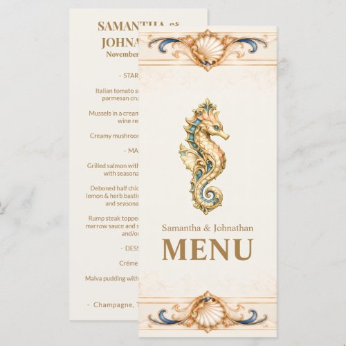 Elegant Seahorse Wedding Menu Nautical Beach