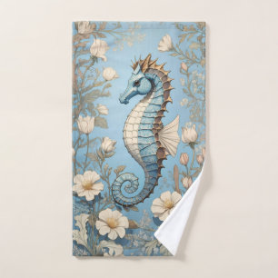 Elegant Seahorse William Morris Inspired Hand Towel