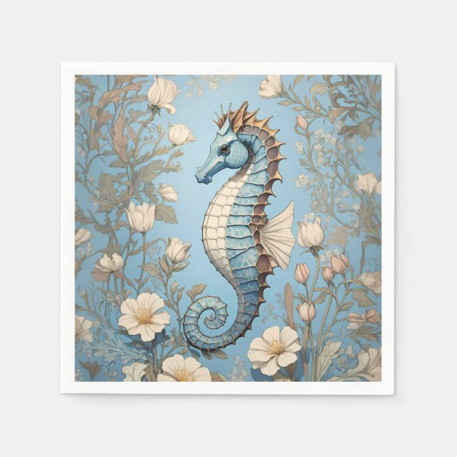 Elegant Seahorse William Morris Inspired Napkins (Front)