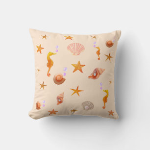 Elegant seahorses, shells & sea stars on ivory throw pillow