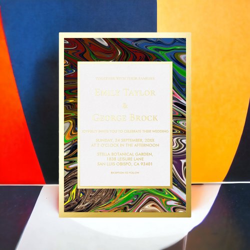 Elegant Seamless Abstract Art Modern Gold Wedding Foil Invitation