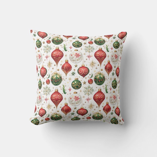 "Elegant Seamless Christmas Ornament Pattern  Throw Pillow (Front)