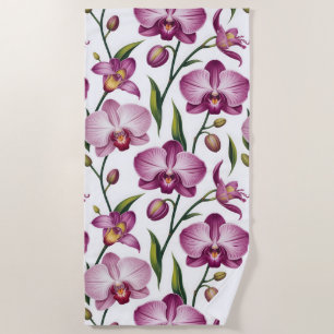 Elegant Seamless Pattern of Purple and Pink Orchid Beach Towel